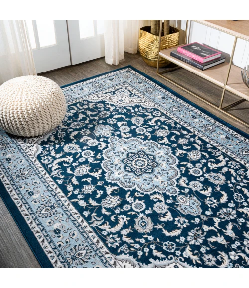 Palmette Modern Persian Floral Navy/Blue 8 ft. x 10 ft. Area Rug