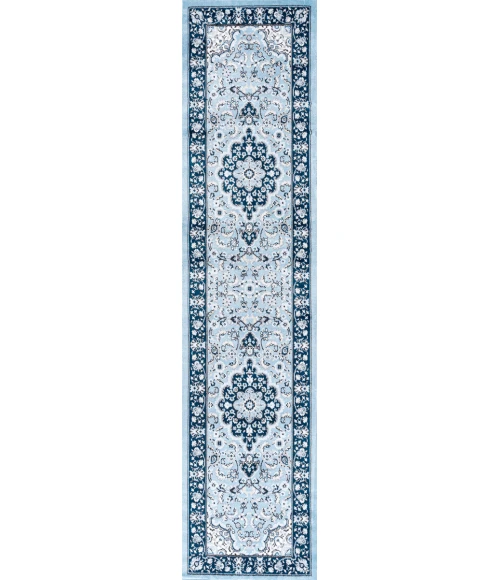 Palmette Modern Persian Floral Blue/Navy 2 ft. x 8 ft. Runner Rug
