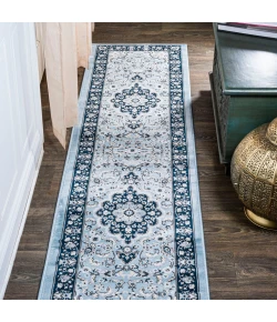Jonathany Modern Persian MDP503E Blue/Navy Area Rug 2 ft. X 8 ft. Runner