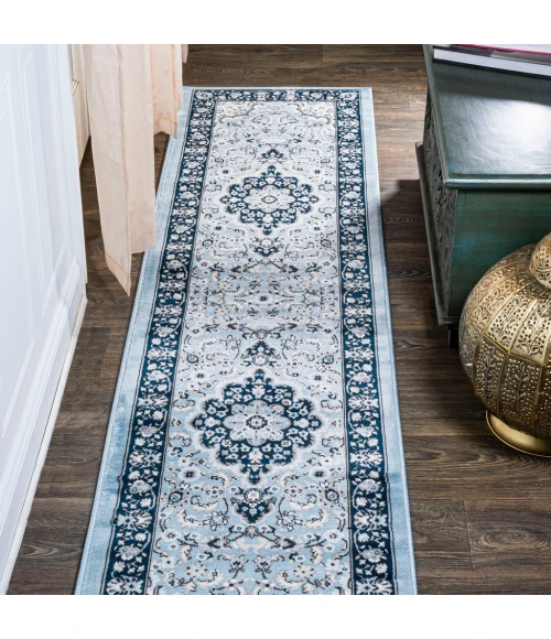 Palmette Modern Persian Floral Blue/Navy 2 ft. x 8 ft. Runner Rug