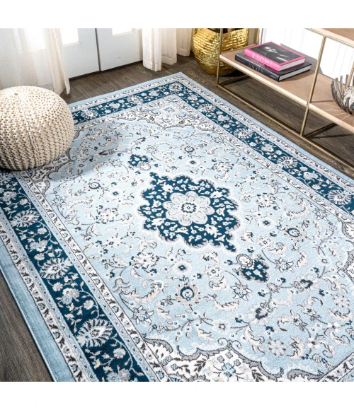 Palmette Modern Persian Floral Blue/Navy 8 ft. x 10 ft. Area Rug
