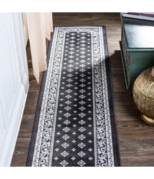 Acanthus French Border Black/Gray 2 ft. x 8 ft. Runner Rug