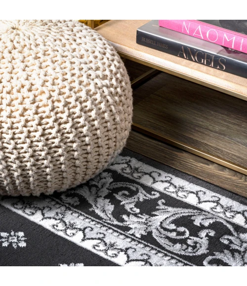 Acanthus French Border Black/Gray 5 ft. x 8 ft. Area Rug