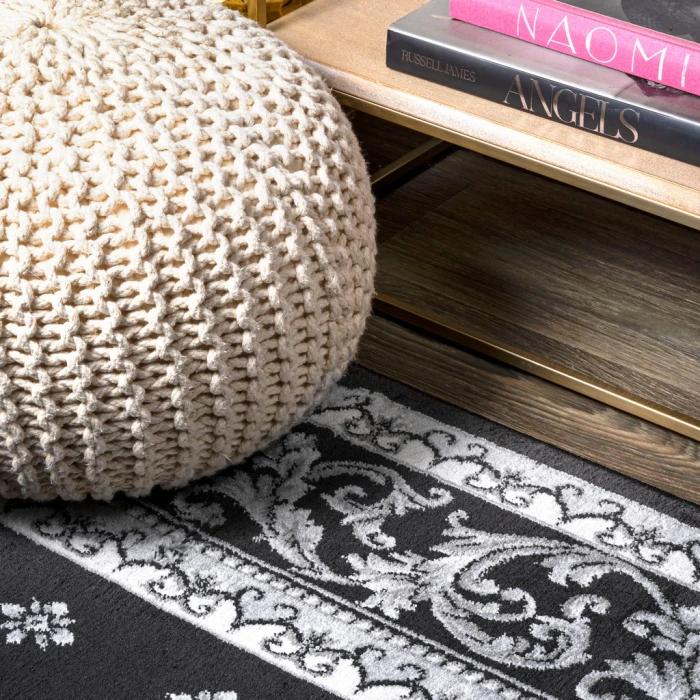 Acanthus French Border Black/Gray 2 ft. x 8 ft. Runner Rug
