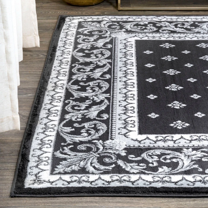 Acanthus French Border Black/Gray 3 ft. x 5 ft. Area Rug