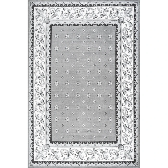 Acanthus French Border Gray/Cream 5 ft. x 8 ft. Area Rug