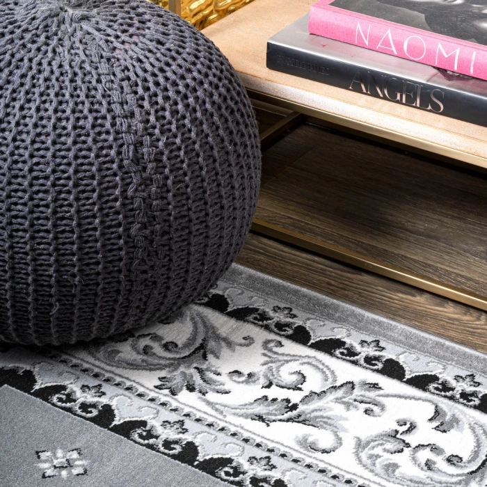Acanthus French Border Gray/Cream 5 ft. x 8 ft. Area Rug