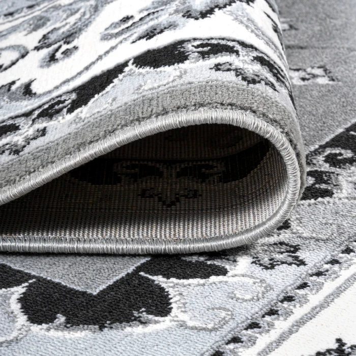Acanthus French Border Gray/Cream 5 ft. x 8 ft. Area Rug