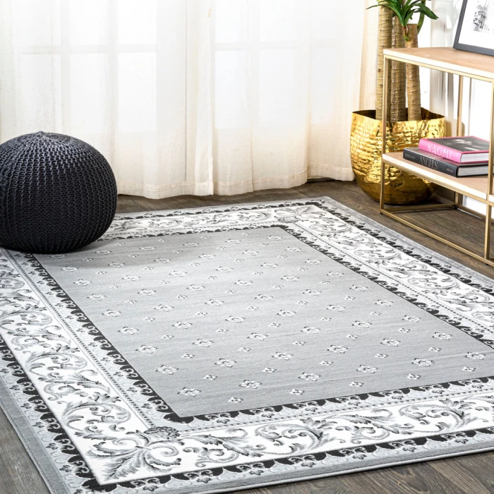 Acanthus French Border Gray/Cream 5 ft. x 8 ft. Area Rug