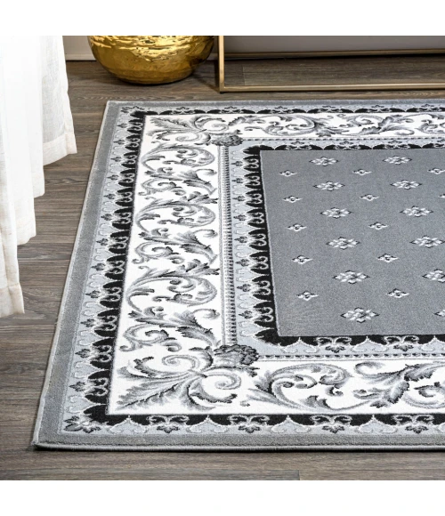 Acanthus French Border Gray/Cream 5 ft. x 8 ft. Area Rug