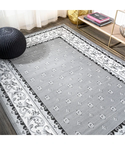 Acanthus French Border Gray/Cream 5 ft. x 8 ft. Area Rug