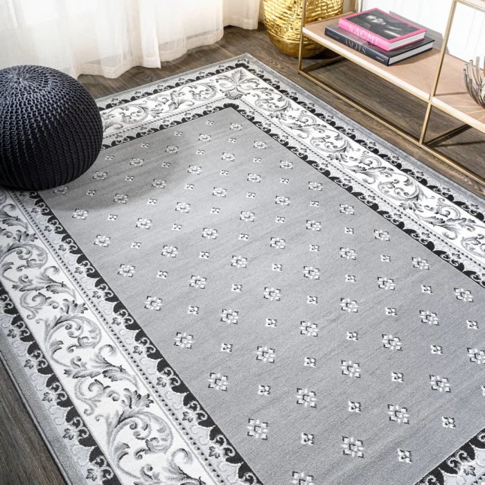Acanthus French Border Gray/Cream 5 ft. x 8 ft. Area Rug