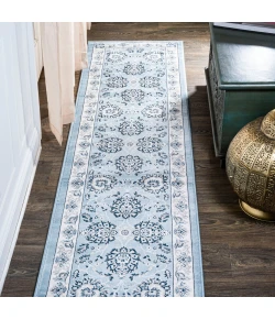 Jonathany Modern Persian MDP505A Blue/Cream Area Rug 2 ft. X 10 ft. Runner