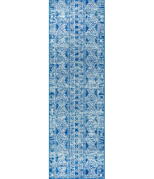 Modern Persian Boho Vintage Tribal Blue/Gray 2 ft. x 8 ft. Runner Rug