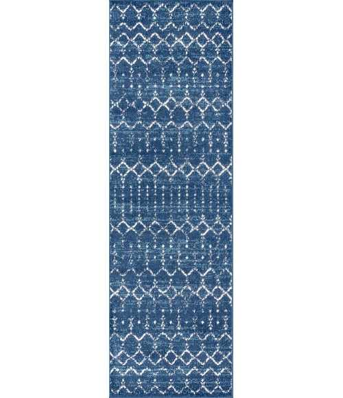 Moroccan HYPE Boho Vintage Diamond Blue/White 2 ft. x 8 ft. Runner Rug