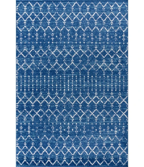 Moroccan HYPE Boho Vintage Diamond Blue/White 8 ft. x 10 ft. Area Rug