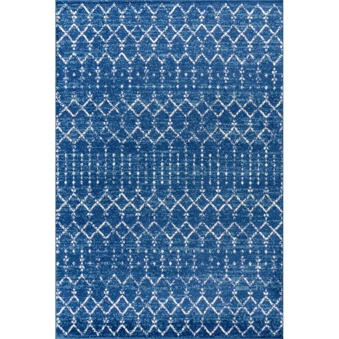 Moroccan HYPE Boho Vintage Diamond Blue/White 8 ft. x 10 ft. Area Rug