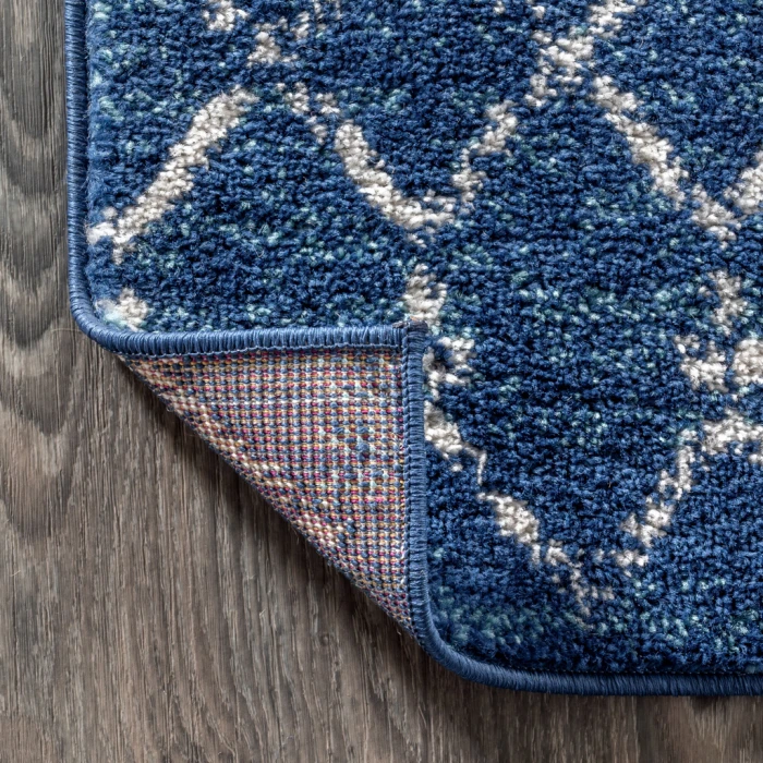 Moroccan HYPE Boho Vintage Diamond Blue/White 5' Round Area Rug