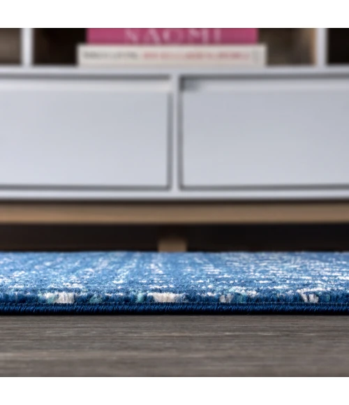 Moroccan HYPE Boho Vintage Diamond Blue/White 2 ft. x 8 ft. Runner Rug