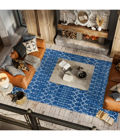 Moroccan HYPE Boho Vintage Diamond Blue/White 8 ft. x 10 ft. Area Rug