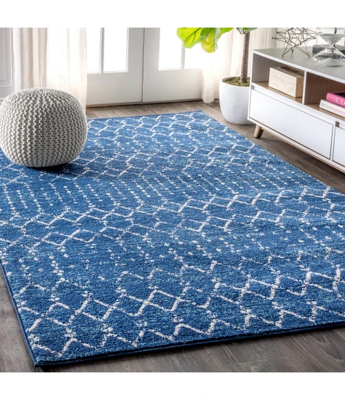 Moroccan HYPE Boho Vintage Diamond Blue/White 8 ft. x 10 ft. Area Rug