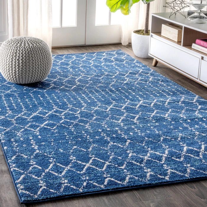 Moroccan HYPE Boho Vintage Diamond Blue/White 8 ft. x 10 ft. Area Rug