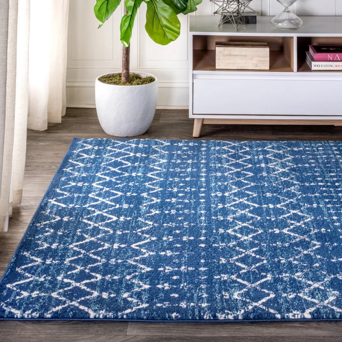 Moroccan HYPE Boho Vintage Diamond Blue/White 8 ft. x 10 ft. Area Rug