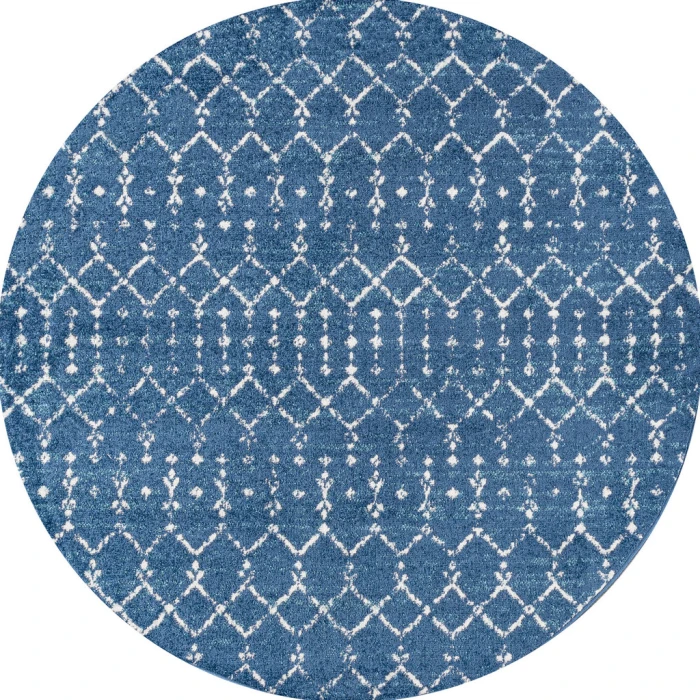 Moroccan HYPE Boho Vintage Diamond Blue/White 5' Round Area Rug