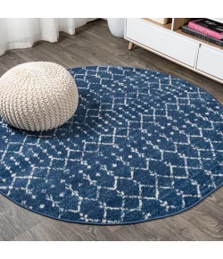 Jonathany Moroccan Hype MOH101A Blue/White Area Rug 5 ft. X 5 ft. Round