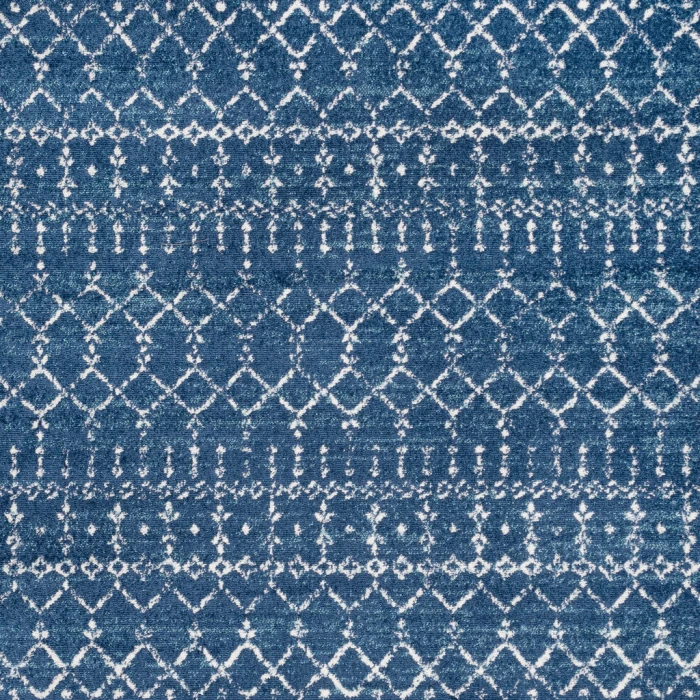 Moroccan HYPE Boho Vintage Diamond Blue/White 5' Square Area Rug