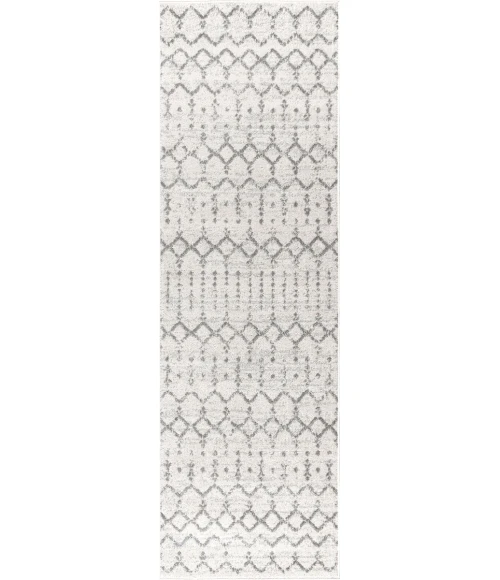 Moroccan HYPE Boho Vintage Diamond Cream/Gray 2 ft. x 10 ft. Runner Rug