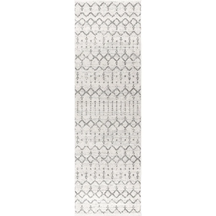 Moroccan HYPE Boho Vintage Diamond Cream/Gray 2 ft. x 10 ft. Runner Rug