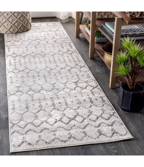 Moroccan HYPE Boho Vintage Diamond Cream/Gray 2 ft. x 10 ft. Runner Rug