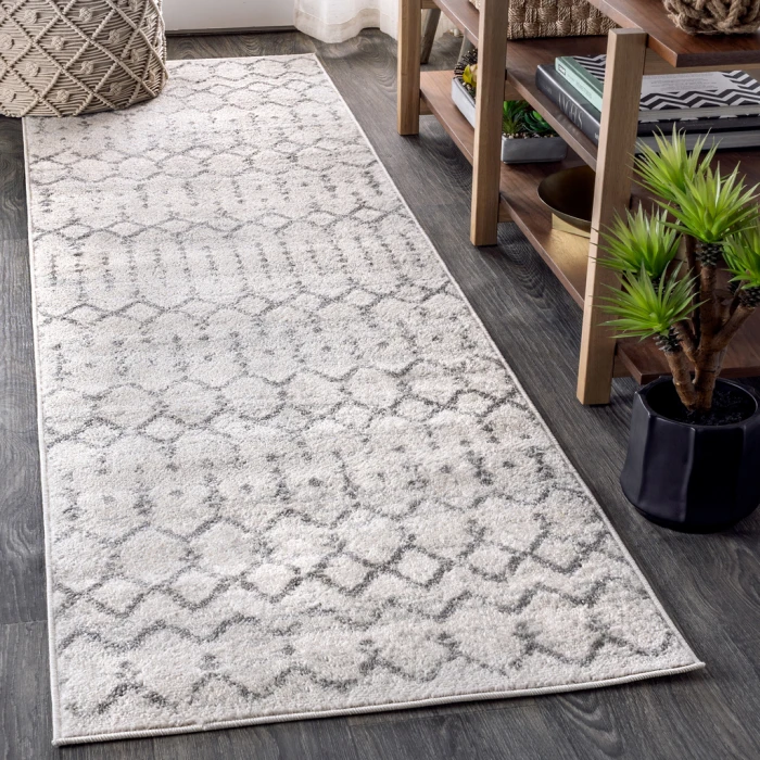 Moroccan HYPE Boho Vintage Diamond Cream/Gray 2 ft. x 10 ft. Runner Rug
