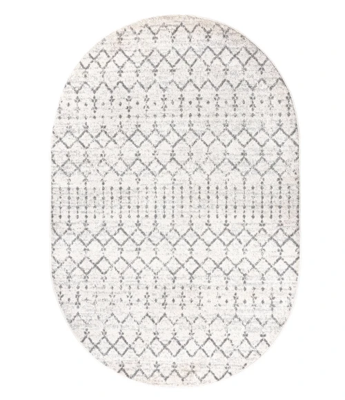 Moroccan HYPE Boho Vintage Diamond Cream/Gray 3 ft. x 5 ft. Oval Area Rug