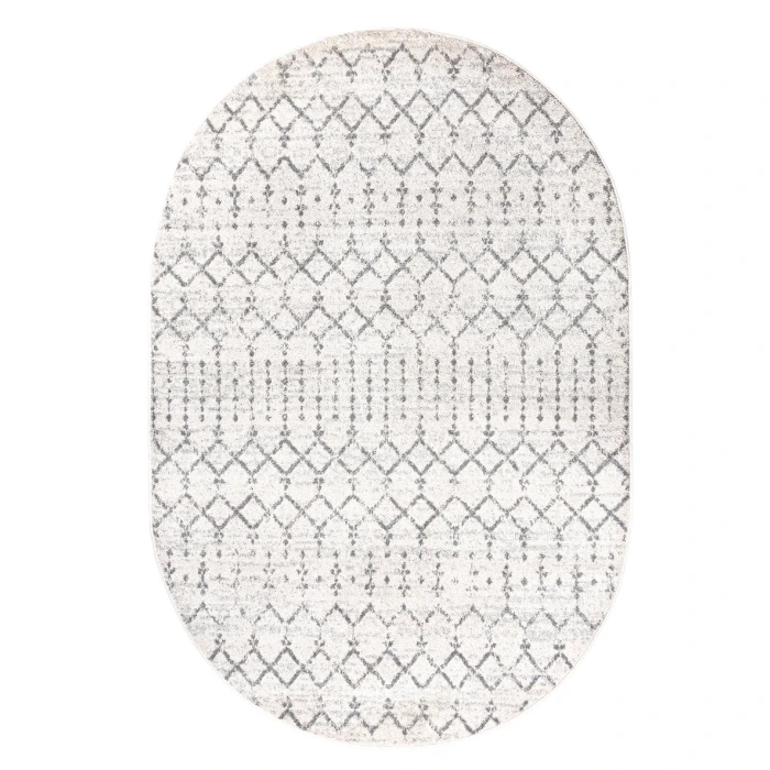 Moroccan HYPE Boho Vintage Diamond Cream/Gray 4 ft. x 6 ft. Oval Area Rug