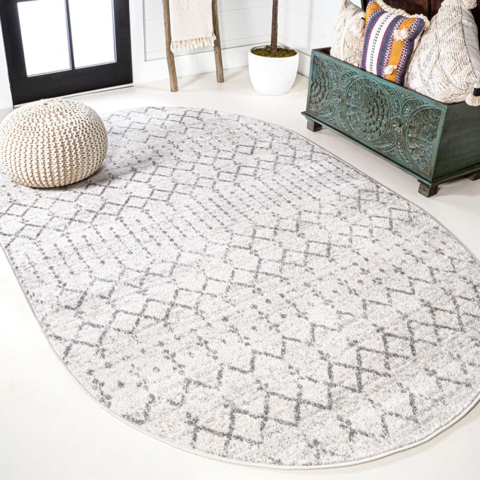 Moroccan HYPE Boho Vintage Diamond Cream/Gray 4 ft. x 6 ft. Oval Area Rug