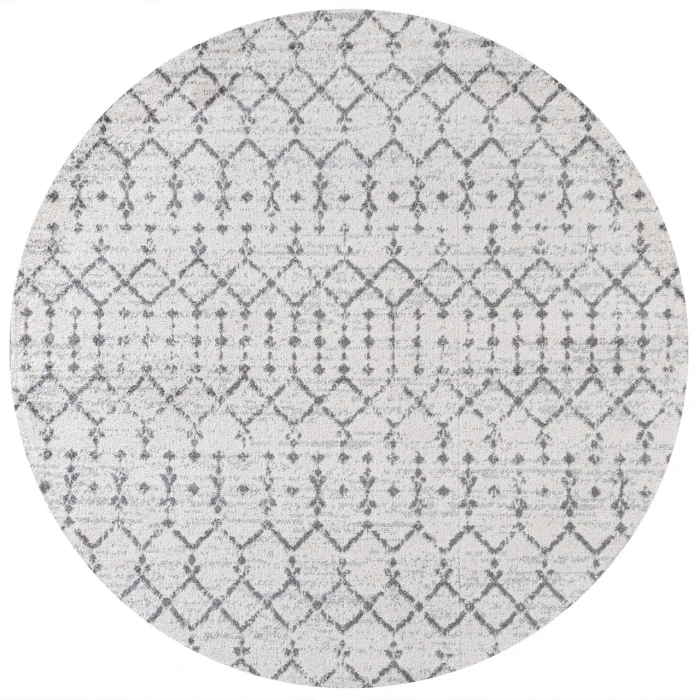 Moroccan HYPE Boho Vintage Diamond Cream/Gray 5' Round Area Rug