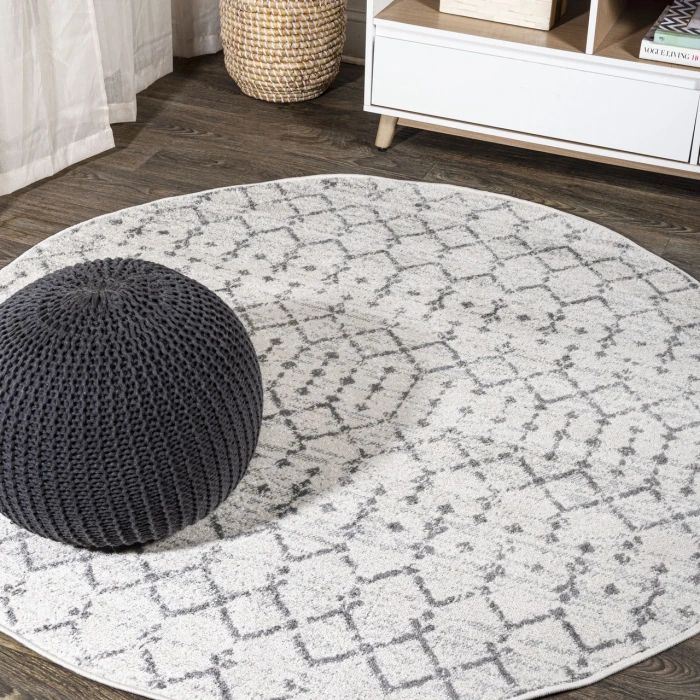 Moroccan HYPE Boho Vintage Diamond Cream/Gray 5' Round Area Rug