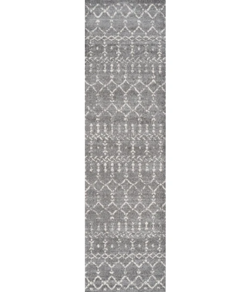 Moroccan HYPE Boho Vintage Diamond Gray/Ivory 2 ft. x 8 ft. Runner Rug