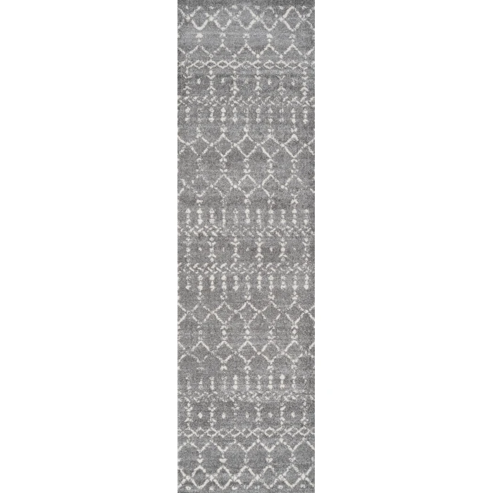 Moroccan HYPE Boho Vintage Diamond Gray/Ivory 2 ft. x 10 ft. Runner Rug