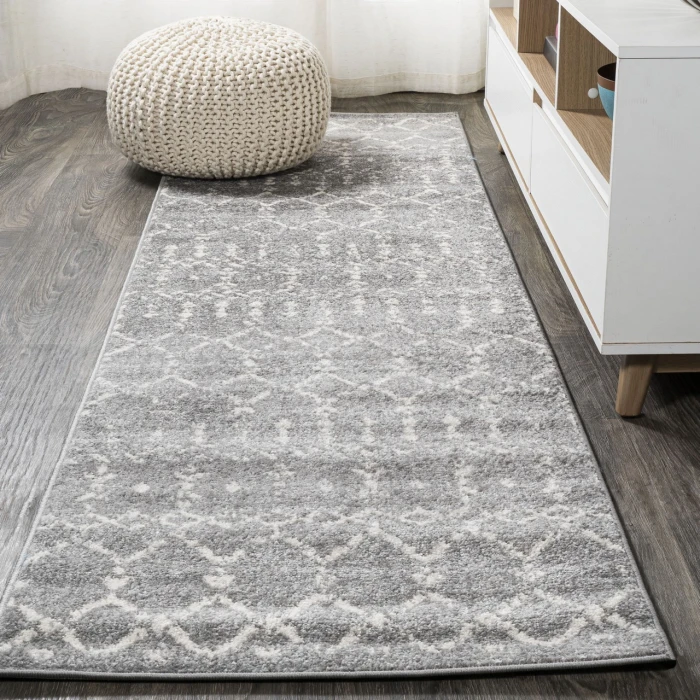 Moroccan HYPE Boho Vintage Diamond Gray/Ivory 2 ft. x 10 ft. Runner Rug