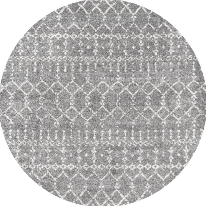 Moroccan HYPE Boho Vintage Diamond Gray/Ivory 5' Round Area Rug