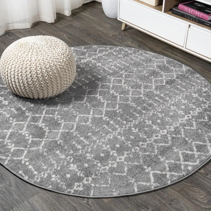 Moroccan HYPE Boho Vintage Diamond Gray/Ivory 5' Round Area Rug
