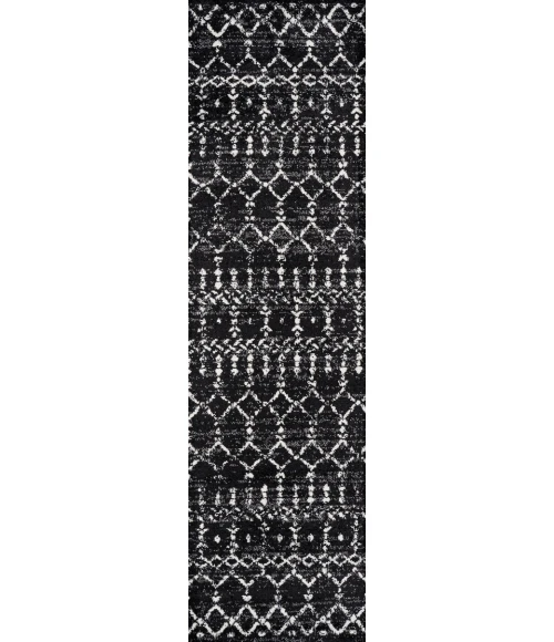 Moroccan HYPE Boho Vintage Diamond Black/Ivory 2 ft. x 8 ft. Runner Rug