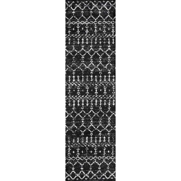 Moroccan HYPE Boho Vintage Diamond Black/Ivory 2 ft. x 10 ft. Runner Rug