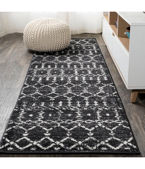 Moroccan HYPE Boho Vintage Diamond Black/Ivory 2 ft. x 8 ft. Runner Rug