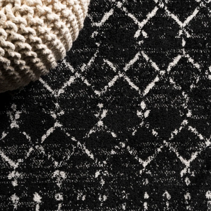 Moroccan HYPE Boho Vintage Diamond Black/Ivory 3 ft. x 5 ft. Area Rug