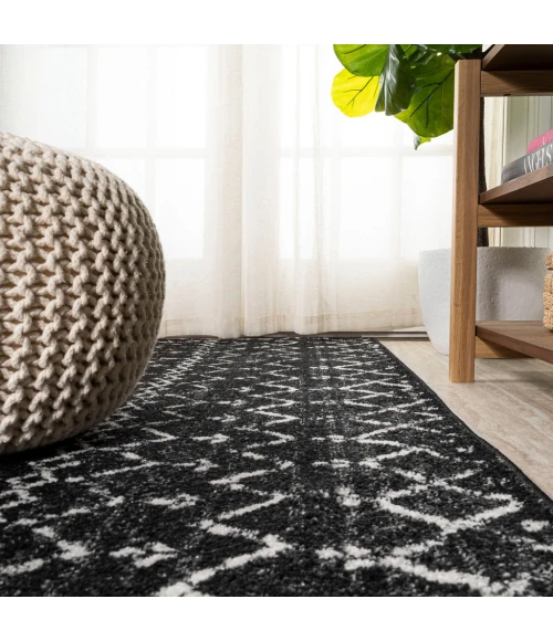 Moroccan HYPE Boho Vintage Diamond Black/Ivory 2 ft. x 8 ft. Runner Rug