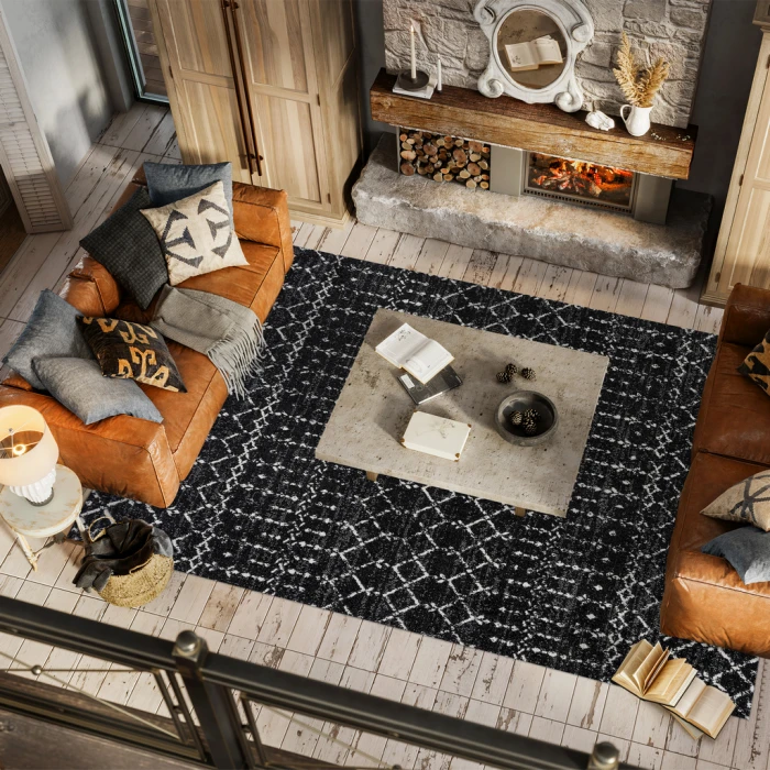 Moroccan HYPE Boho Vintage Diamond Black/Ivory 3 ft. x 5 ft. Area Rug